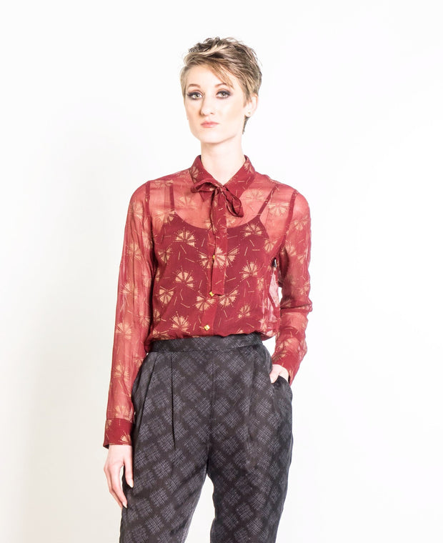 Dancing Fans Button Down Blouse in Berry & Copper