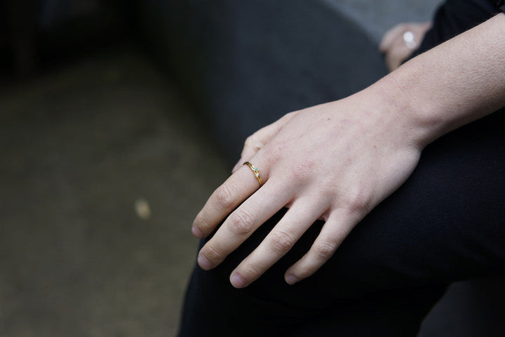 Tiny Triangle Gold Ring - Turquoise