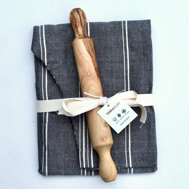Full Apron and Olive Wood Rolling Pin Gift