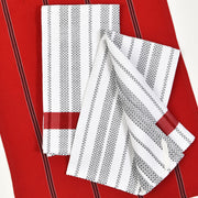 Hache Dish Towels | Black & White Stripes with Red Border