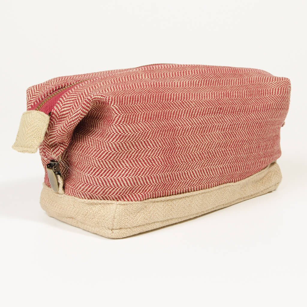 Toiletry Bag | Maroon & Khaki Herringbone