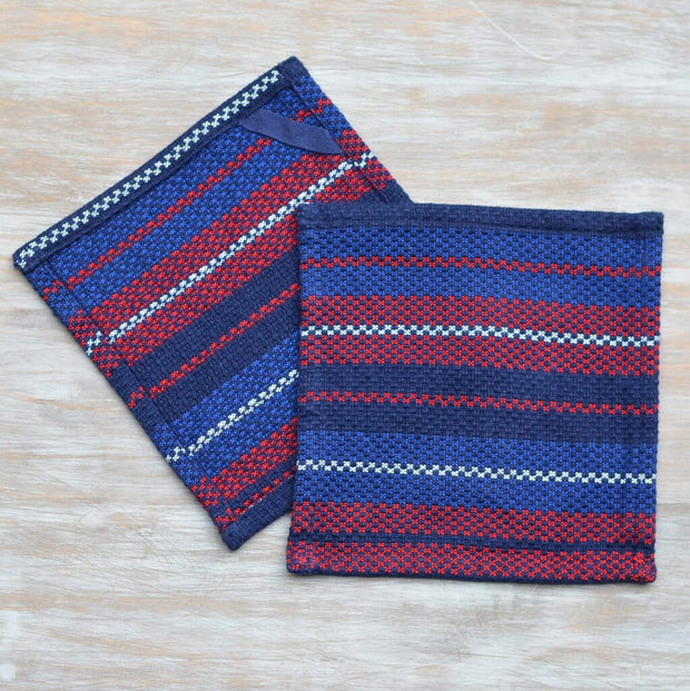 Dish Cloths Red White & Blue Stripes on Blue