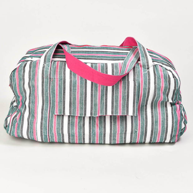 Barrel Bag | Emerald and Hot Pink Stripes