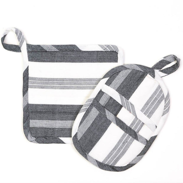 Potholder Gift Set | Black & White Stripes