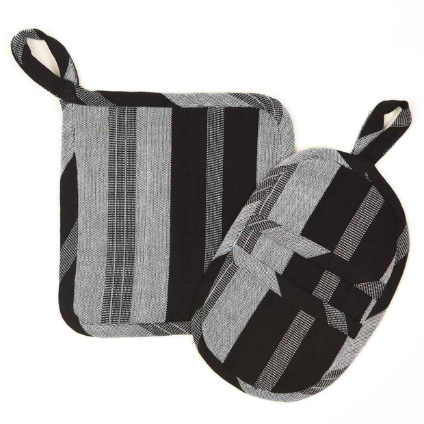 Potholder Gift Set | Black & Gray Stripes