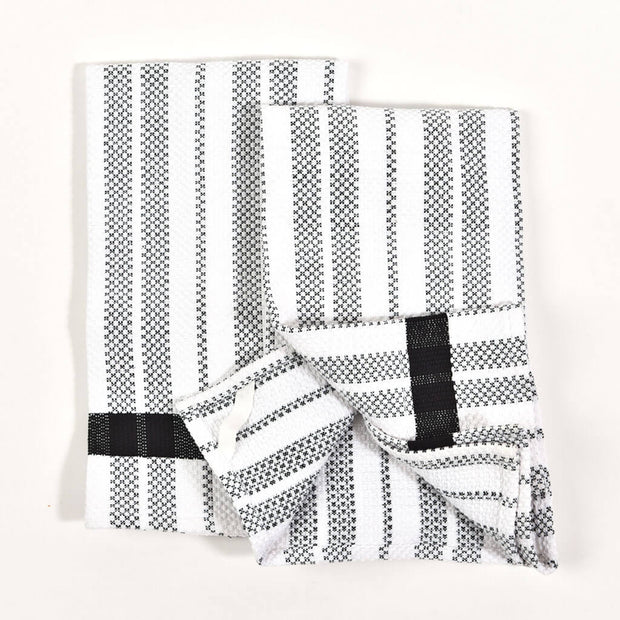 Hache Dish Towels | Black & White Stripes with Black Border