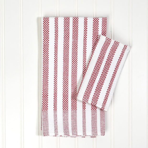 Hache Kitchen Towel with Dish Cloth Red & White Stripes
