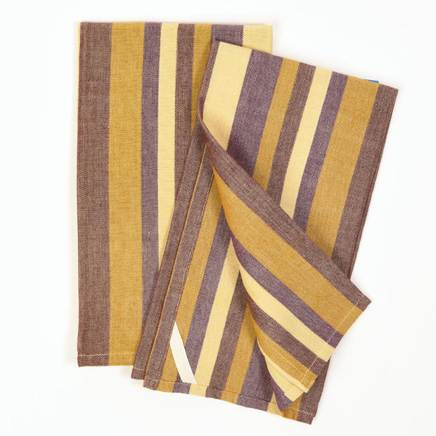 Striped Kitchen Towels | Mustard & Eggplant