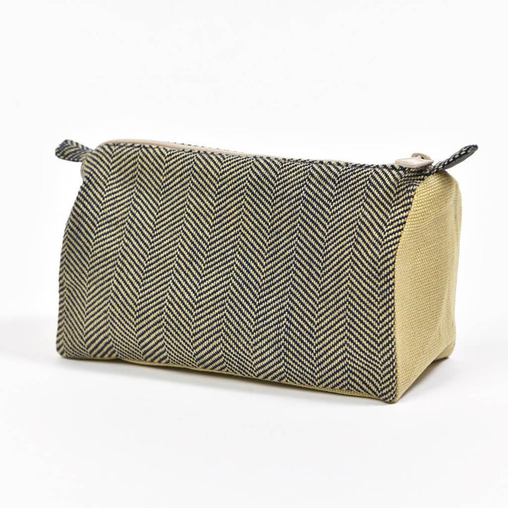 Cosmetic Bag | Navy & Khaki Herringbone