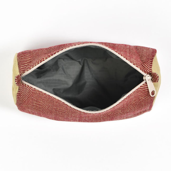 Cosmetic Bag | Maroon & Khaki Herringbone