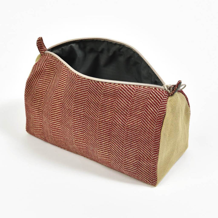 Cosmetic Bag | Maroon & Khaki Herringbone