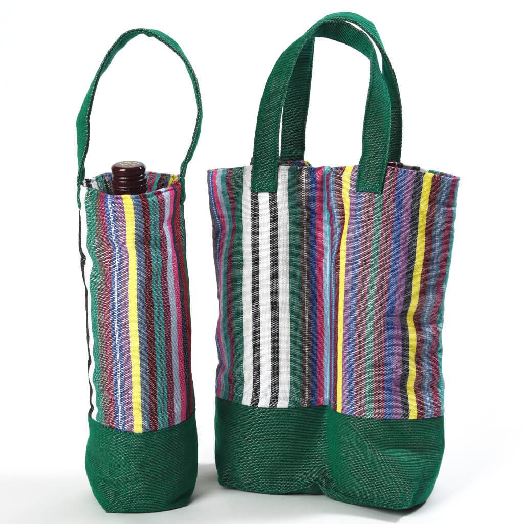 Wine Bottle Tote | Double in Soft Multi Stripe