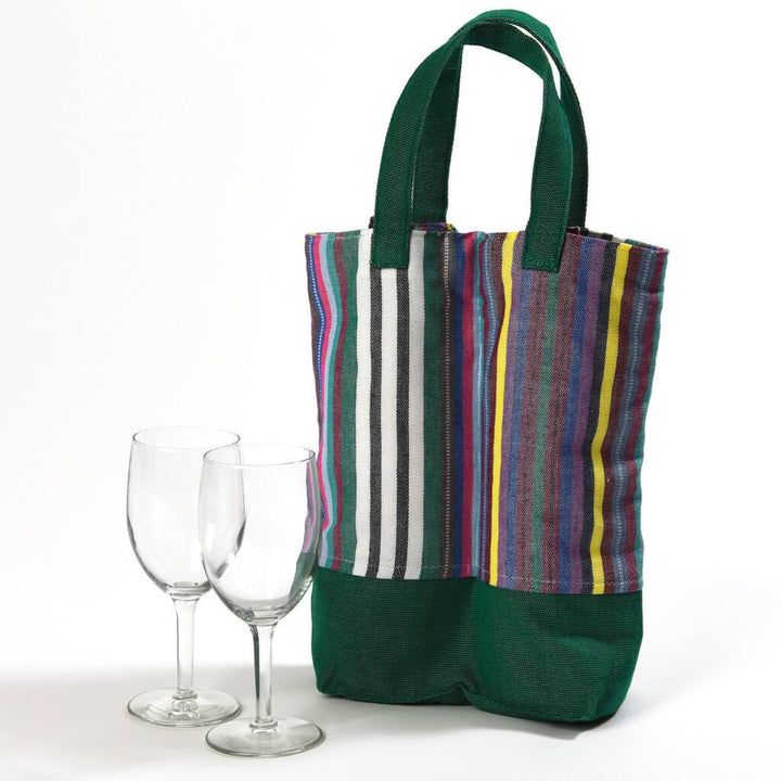 Wine Bottle Tote | Double in Soft Multi Stripe