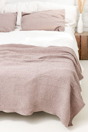 Linen waffle bed throw in Rosy Brown