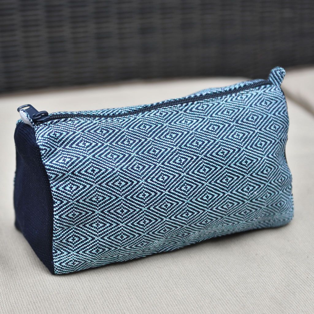 Cosmetic Bag | Turquoise Navy Diamonds