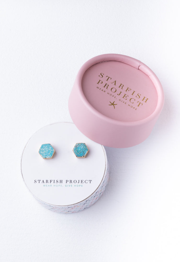 Natalie Turquoise Hexagon Stud Earrings