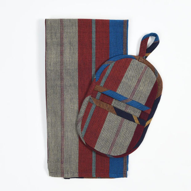 Dish Towel & Pot Holder Gift Set | Wide Indigo Stripes