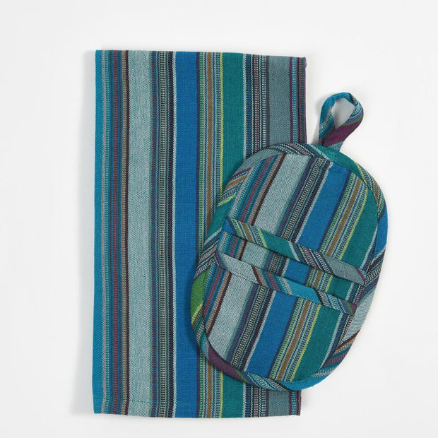 Dish Towel & Pot Holder Gift Set | Quetzal Jade Stripes