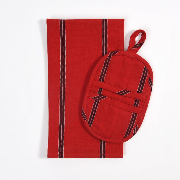 Dish Towel & Pot Holder Gift Set | Cajola Red Stripes