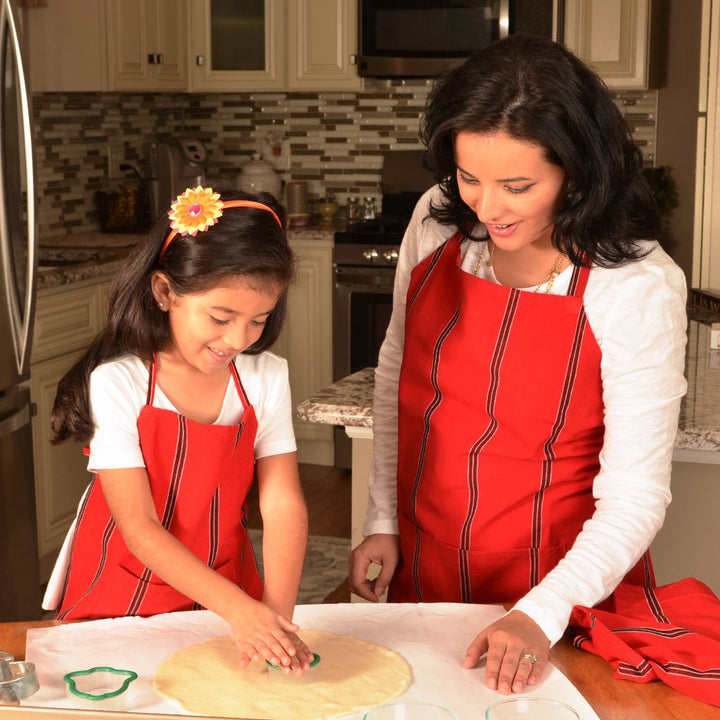 Child & Adult Matching Bib Aprons | Cajola Red Stripes