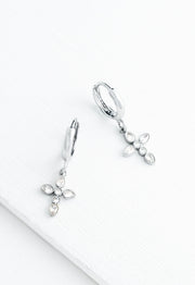 Shimmering Cross Huggie Earrings in Platinum