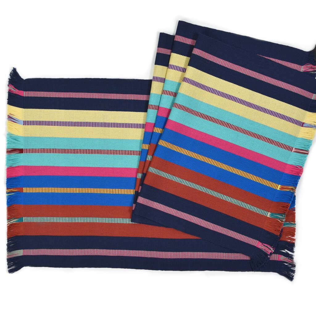 Navy Multicolor Stripe handwoven dish Towel Fair Trade Mayamam Weavers