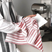 Hache Kitchen Towel with Dish Cloth Red & White Stripes
