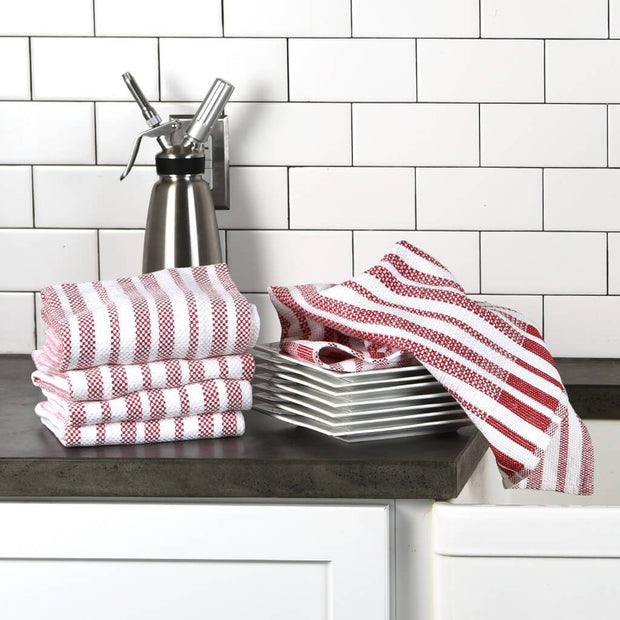 Hache Dish Towels  Red & White Stripes with Border