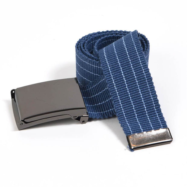 Men's Striped Canvas Belts | Gray Blue & Light Blue Pinstripe