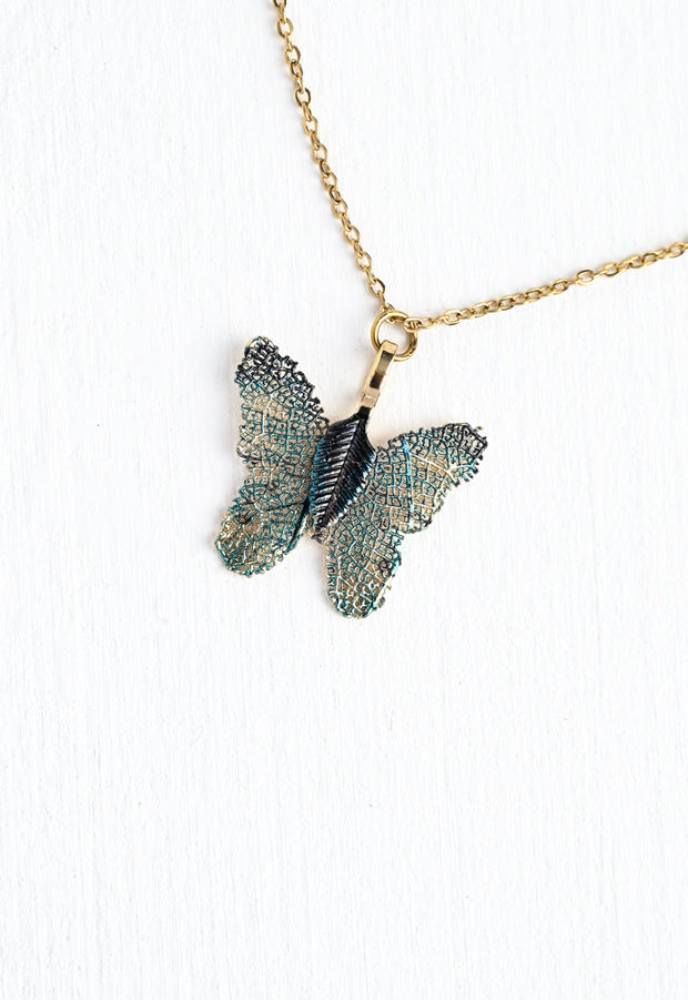 Butterfly Gold Pendant Leaf Necklace