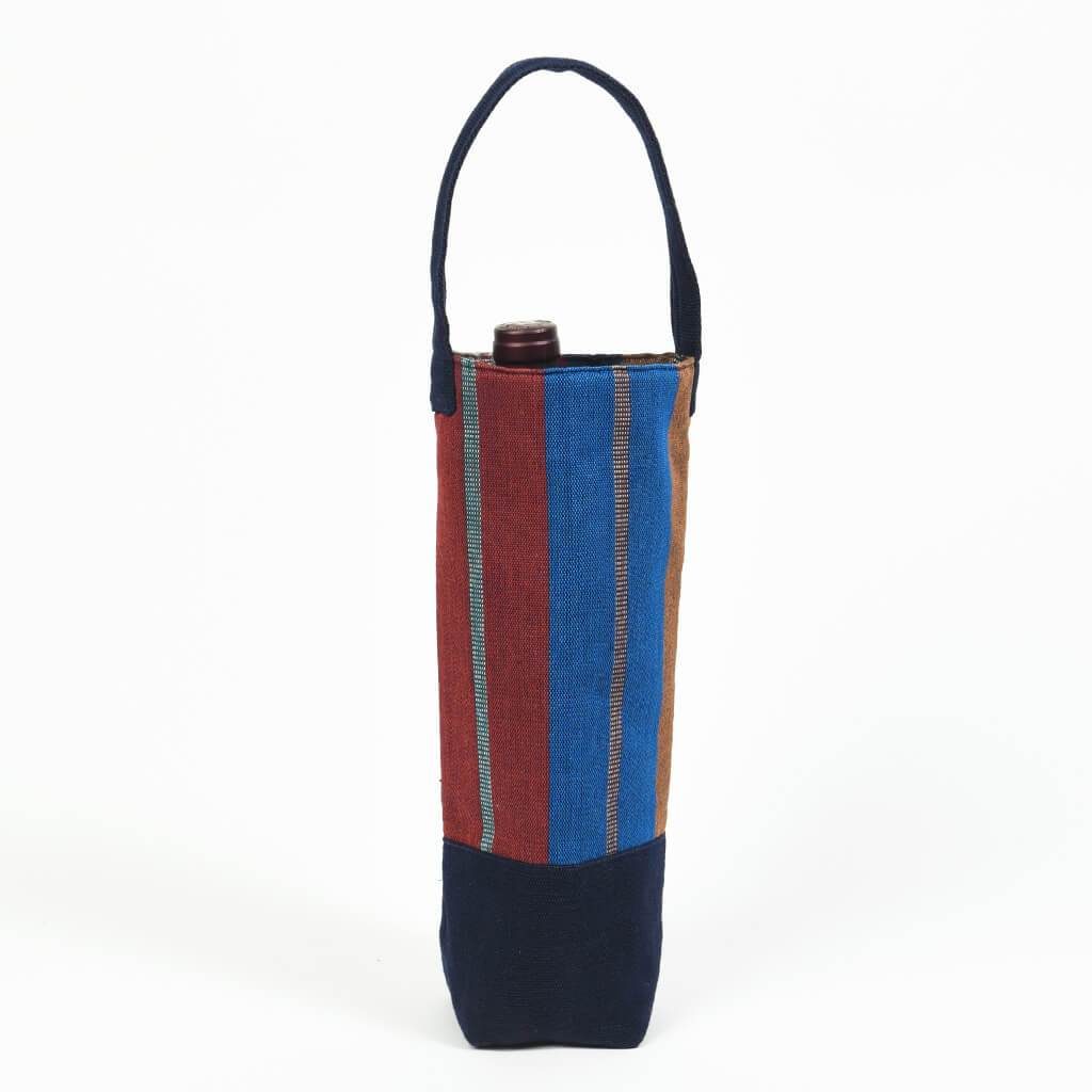 Wine Bottle Tote | Single in Wide Indigo Stripe