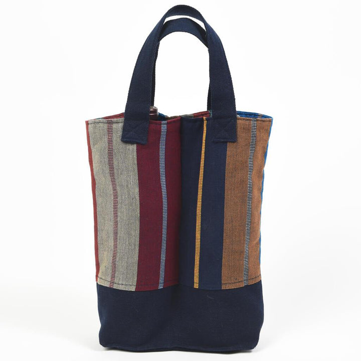 Wine Bottle Tote | Double in Wide Indigo Stripe