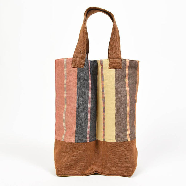 Wine Bottle Tote | Double in Wide Caramel Stripe