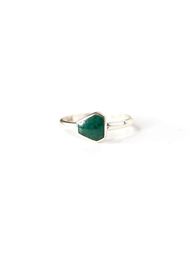Geometric Stone Sterling Ring - Sea Green Chrysocolla