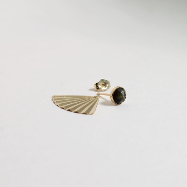 Golden Obsidian Fan Earrings