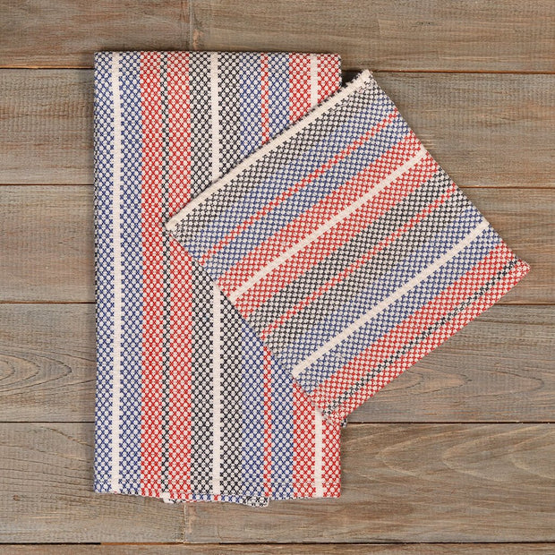 Hache Kitchen Towel with Dish Cloth in Red, White & Blue Stripes on White