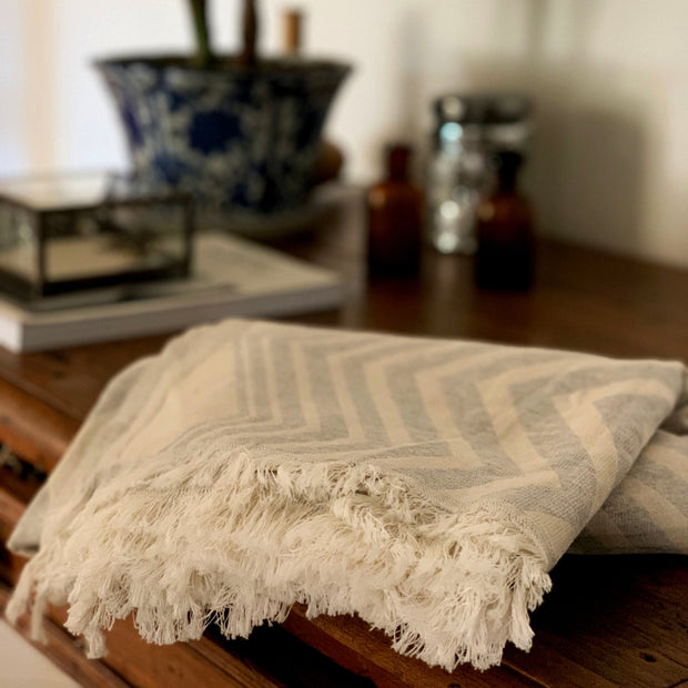 Mersin Chevron Turkish Towel / Blanket - Gray