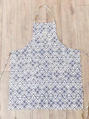 Stylized Feather/Art Deco Reversible Apron in Navy & Cream