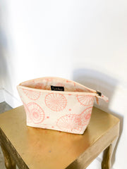 Dancing Umbrellas/Ginkgo Leaf Makeup Bag in Terra Cotta & Cream