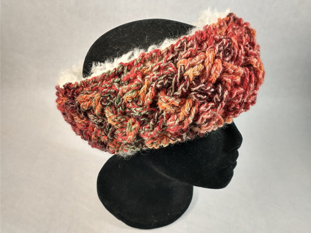 Celtic Cabled Shearling Headband, Autumn Medium
