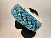 Celtic Cabled Shearling Headband, Azure Extra Fluffy Large