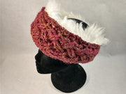 Celtic Cabled Shearling Headband, Burgundy Extra Fluffy Small