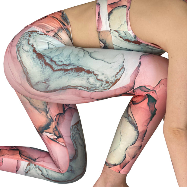 High Rise 7/8 Pink Marble Sustainable Leggings