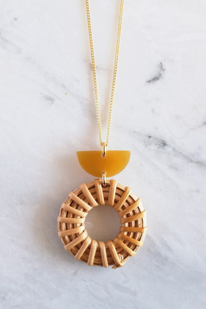 Ninh Binh Crescent Horn & Donut Rattan (Straw/Wicker) Pendant Necklace