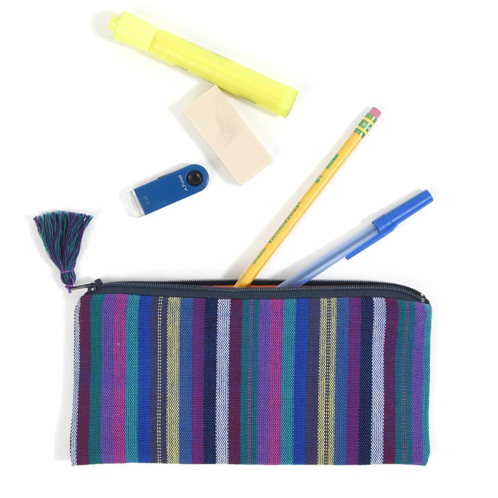 Pencil Case  Black & Gray Stripe - Mayamam Weavers
