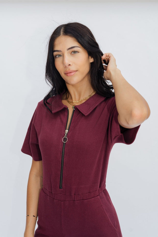 Ribbed Polo Jumpsuit Sangria