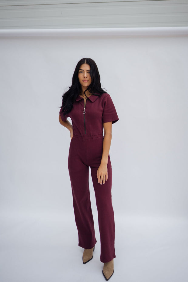 Ribbed Polo Jumpsuit Sangria