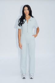 Ribbed Polo Jumpsuit Silver