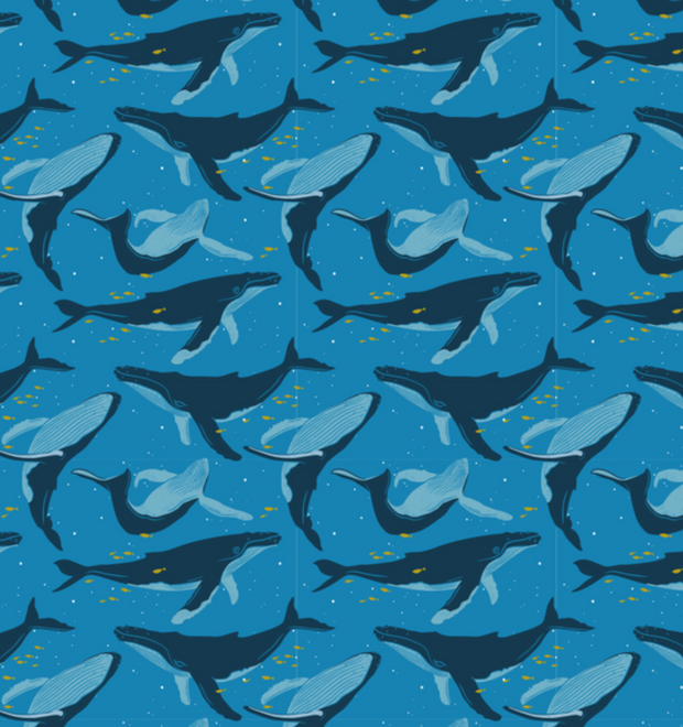 Whales/Waves X-Large  | Reusable and Reversible Gift Wrap