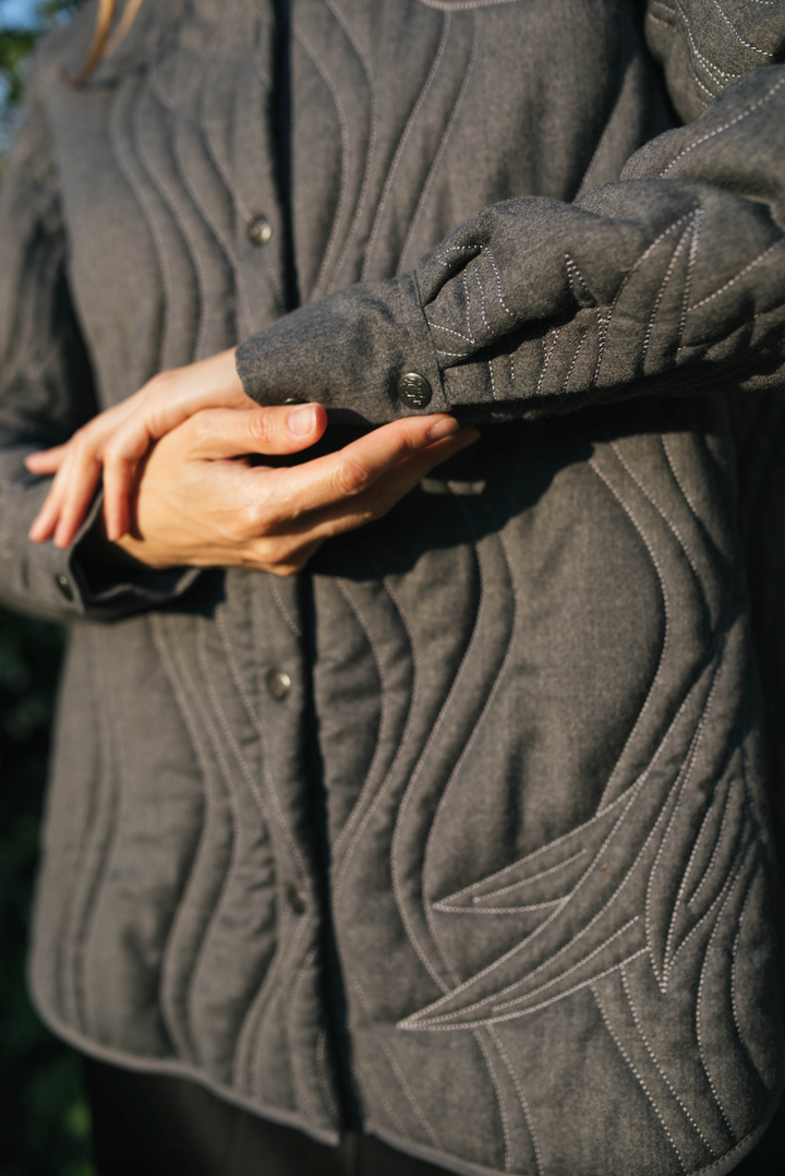 Quilted wool jacket with hemp